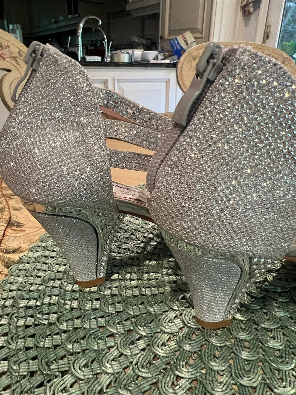 NWT size 7.5 silver crystal dress shoes.